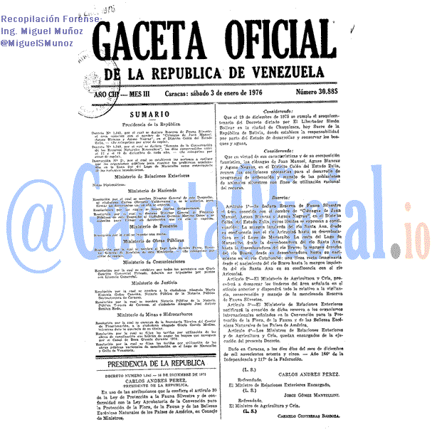 Gaceta Oficial 30885 del 3 Enero 1976