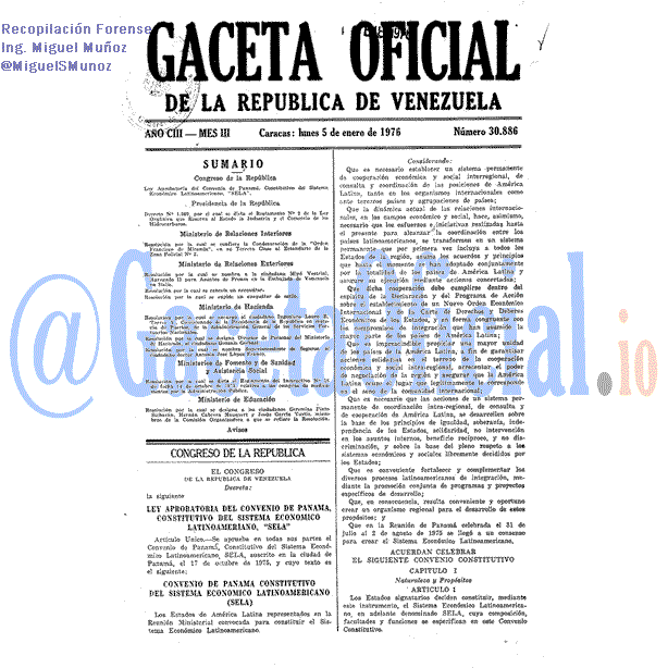 Gaceta Oficial 30886 del 5 Enero 1976