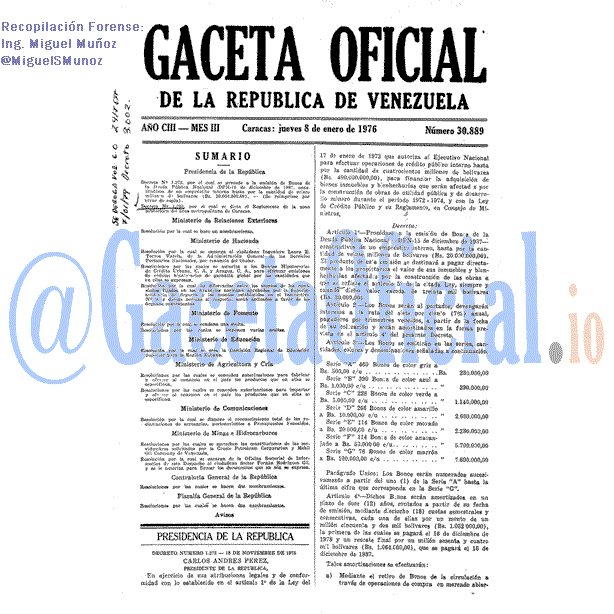Gaceta Oficial 30889 del 8 Enero 1976