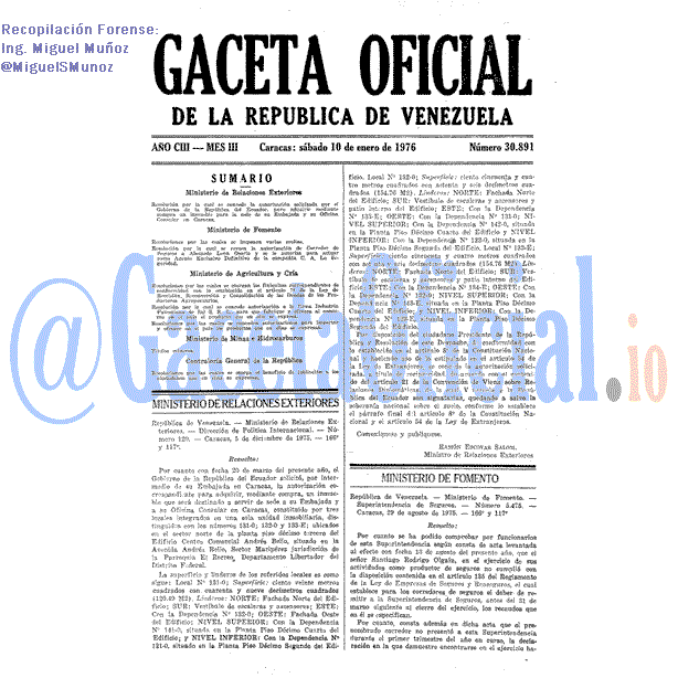 Gaceta Oficial 30891 del 10 Enero 1976