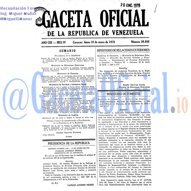 Gaceta Oficial 30898 del 19 Enero 1976