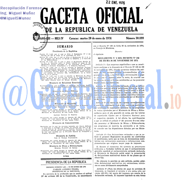 Gaceta Oficial 30899 del 20 Enero 1976