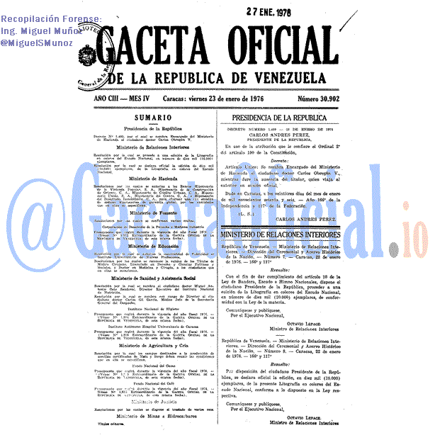 Gaceta Oficial 30902 del 23 Enero 1976