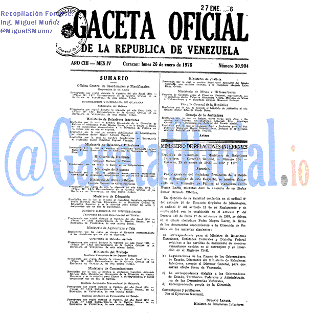 Gaceta Oficial 30904 del 26 Enero 1976