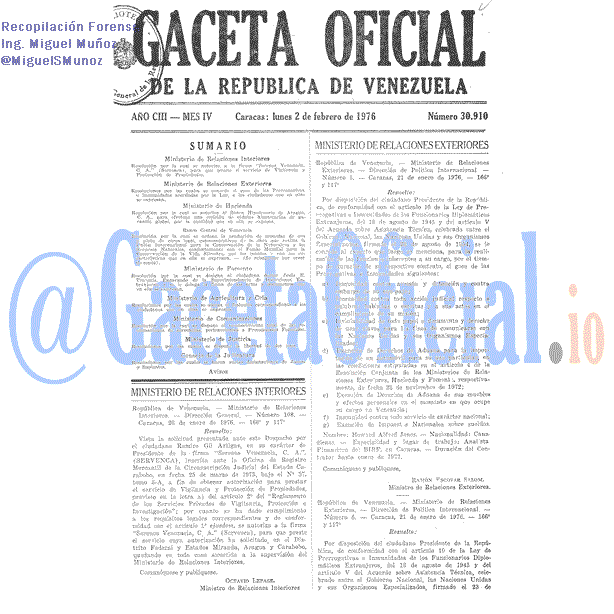 Gaceta Oficial 30910 del 2 Febrero 1976