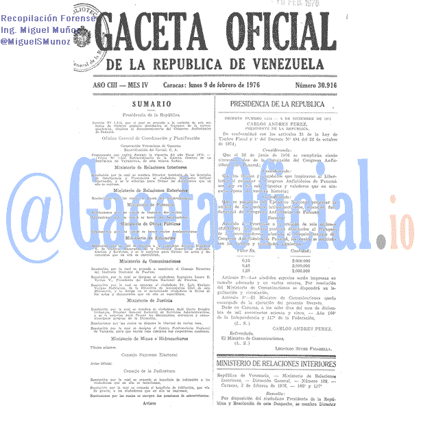 Gaceta Oficial 30916 del 9 Febrero 1976
