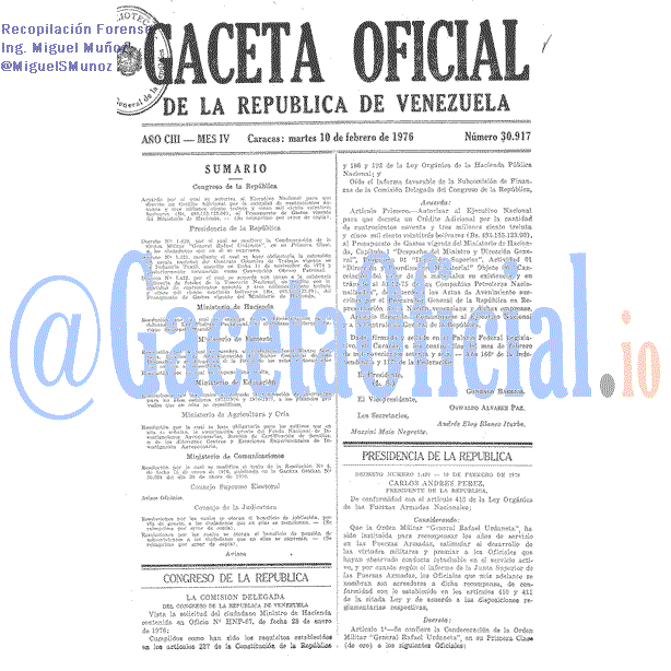 Gaceta Oficial 30917 del 10 Febrero 1976