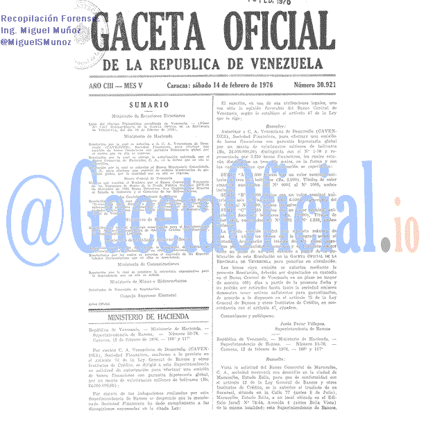 Gaceta Oficial 30921 del 14 Febrero 1976