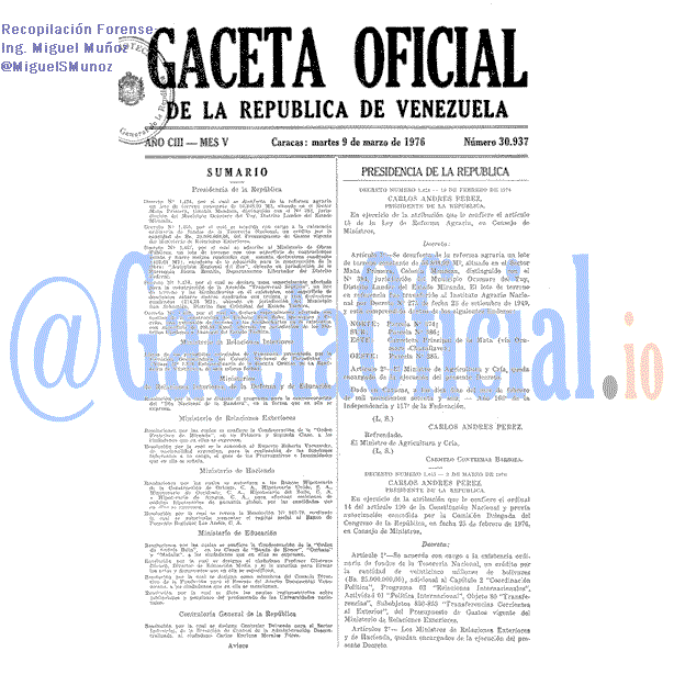 Gaceta Oficial 30937 del 9 Marzo 1976