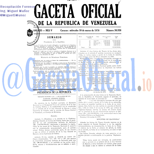 Gaceta Oficial 30938 del 10 Marzo 1976
