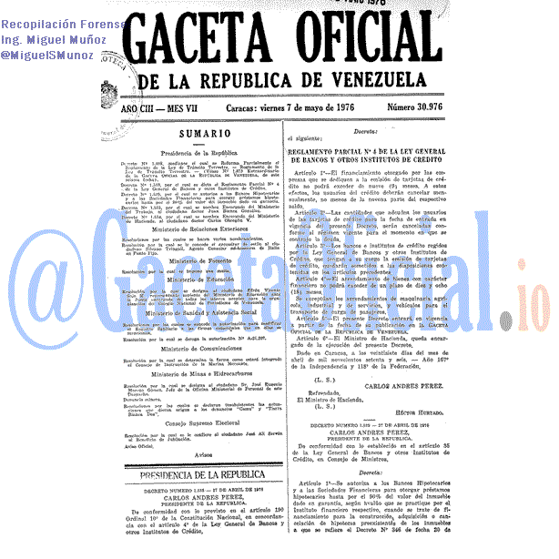 Gaceta Oficial 30976 del 7 Mayo 1976
