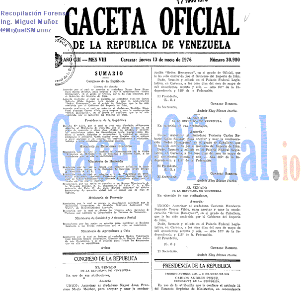 Gaceta Oficial 30980 del 13 Mayo 1976