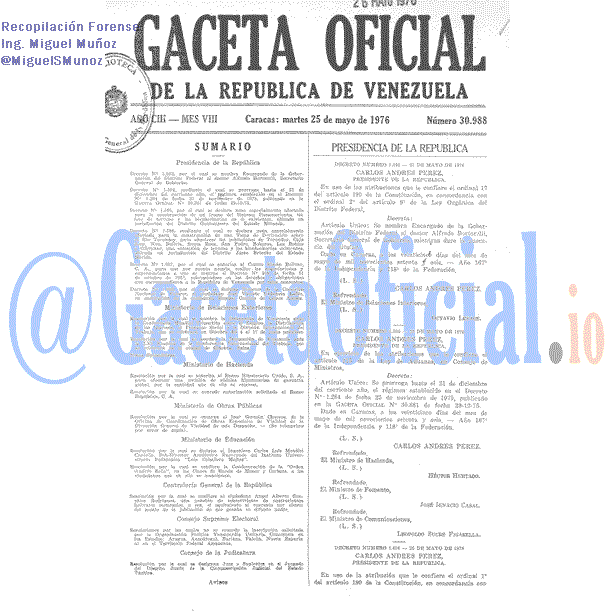 Gaceta Oficial 30988 del 25 Mayo 1976