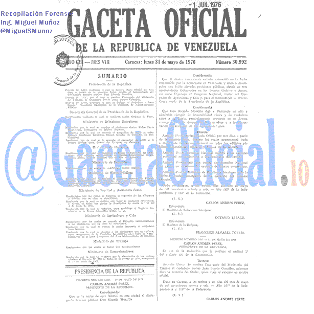 Gaceta Oficial 30992 del 31 Mayo 1976