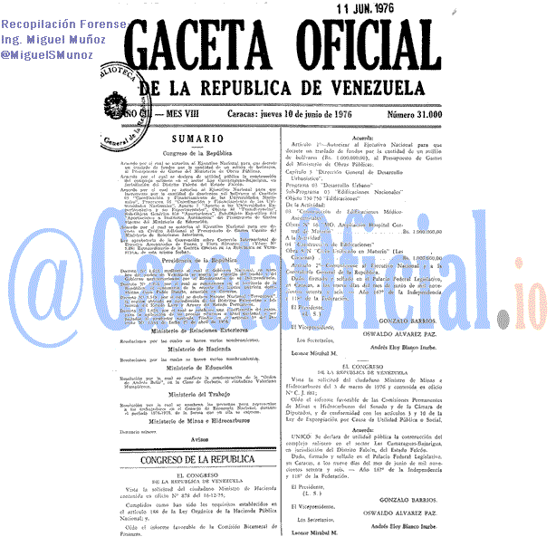Gaceta Oficial 31000 del 10 Junio 1976