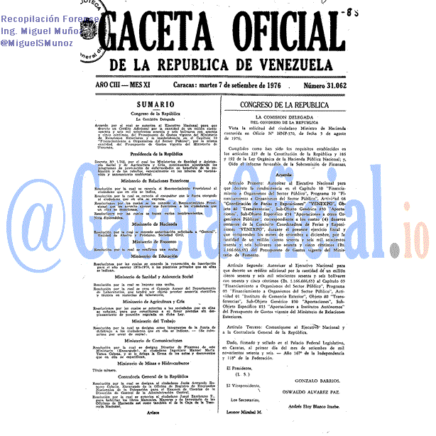 Gaceta Oficial 31062 del 7 Septiembre 1976