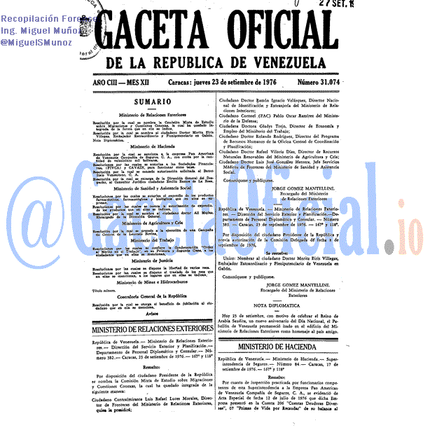 Gaceta Oficial 31074 del 23 Septiembre 1976