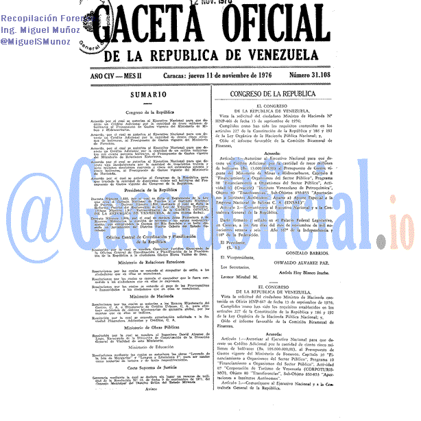 Gaceta Oficial 31108 del 11 Noviembre 1976