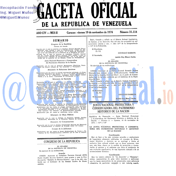 Gaceta Oficial 31114 del 19 Noviembre 1976