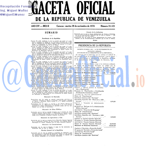 Gaceta Oficial 31121 del 30 Noviembre 1976
