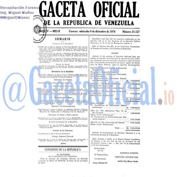 Gaceta Oficial 31127 del 8 Diciembre 1976