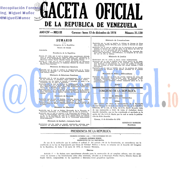 Gaceta Oficial 31130 del 13 Diciembre 1976