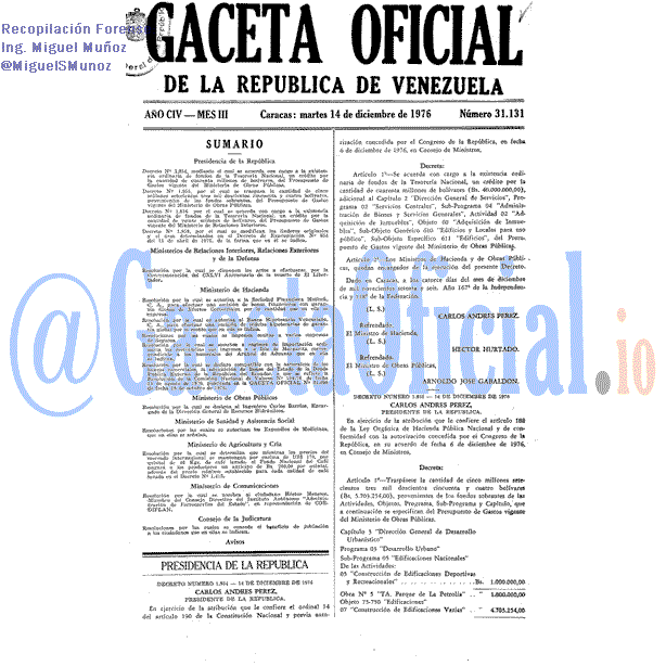 Gaceta Oficial 31131 del 14 Diciembre 1976