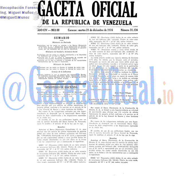 Gaceta Oficial 31136 del 21 Diciembre 1976