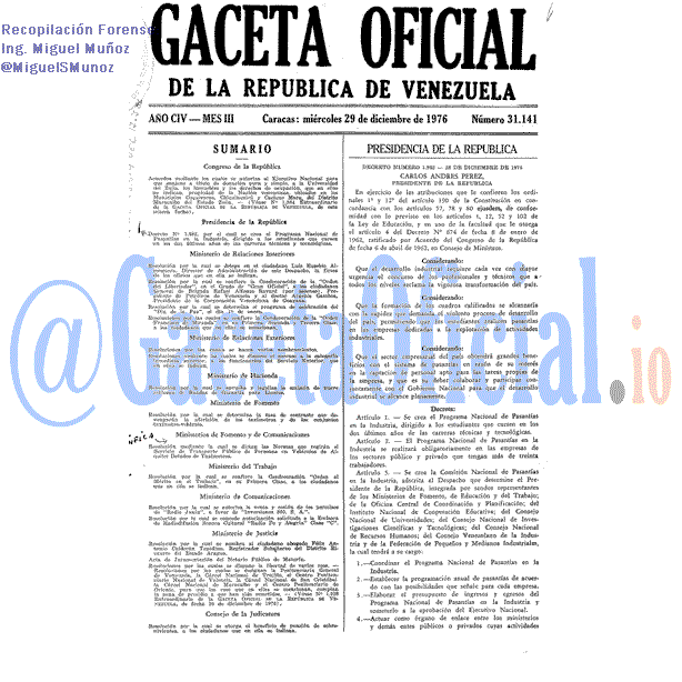 Gaceta Oficial 31141 del 29 Diciembre 1976