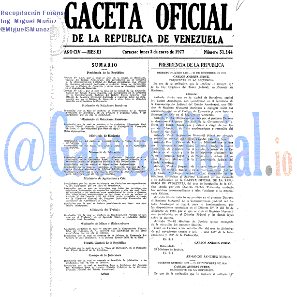 Gaceta Oficial 31144 del 3 Enero 1977