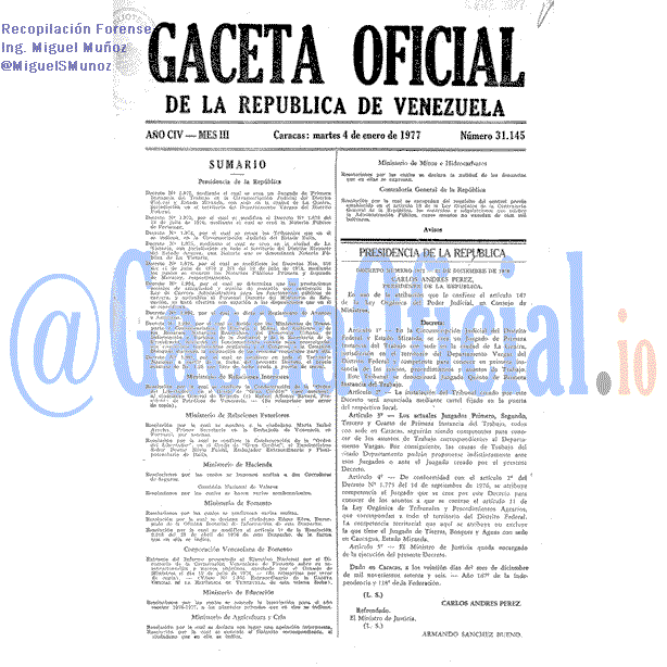 Gaceta Oficial 31145 del 4 Enero 1977