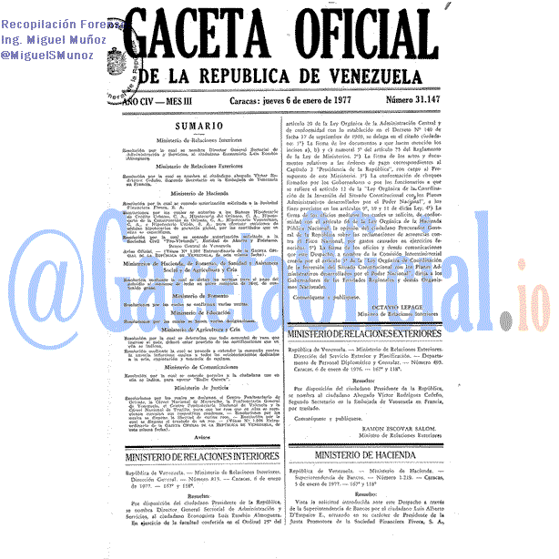 Gaceta Oficial 31147 del 6 Enero 1977