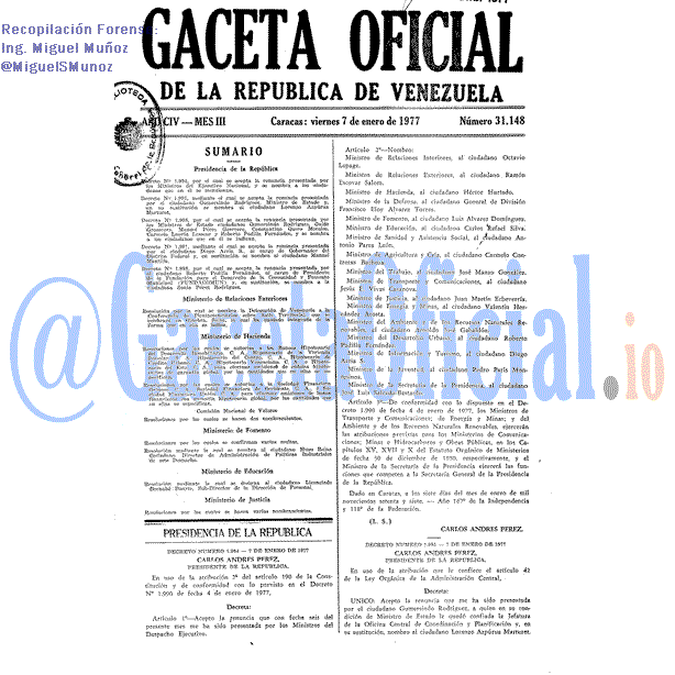 Gaceta Oficial 31148 del 7 Enero 1977