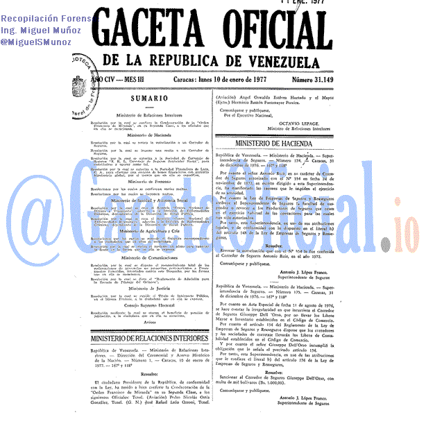 Gaceta Oficial 31149 del 10 Enero 1977