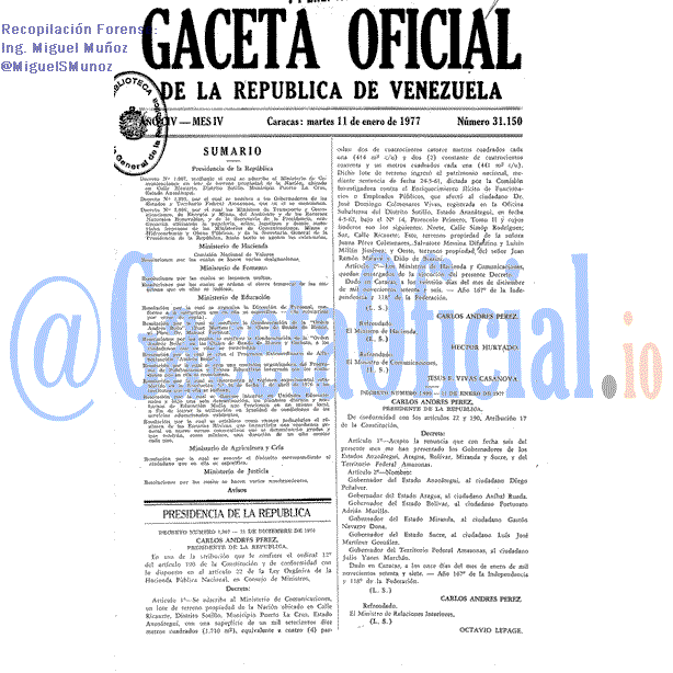 Gaceta Oficial 31150 del 11 Enero 1977