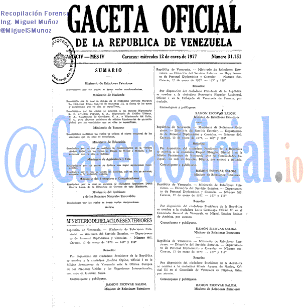 Gaceta Oficial 31151 del 12 Enero 1977