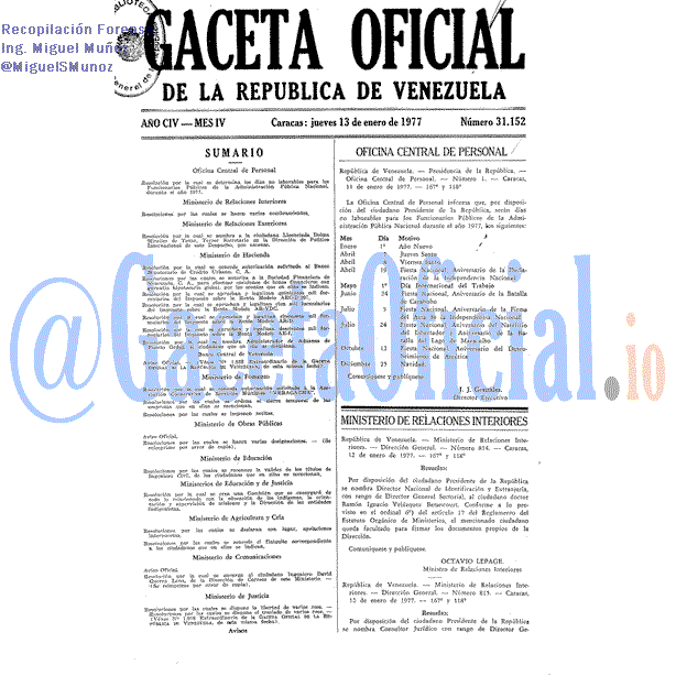 Gaceta Oficial 31152 del 13 Enero 1977