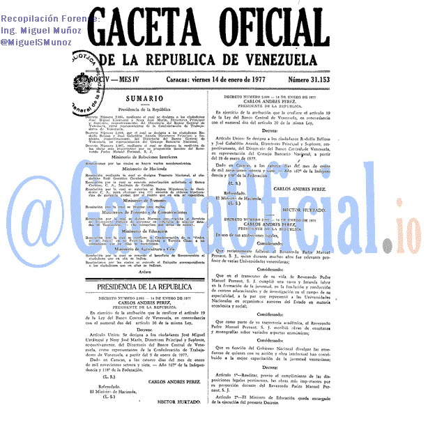 Gaceta Oficial 31153 del 14 Enero 1977