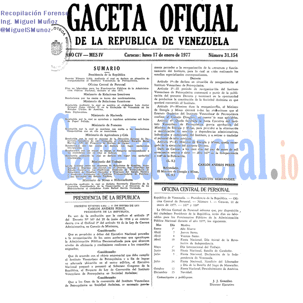 Gaceta Oficial 31154 del 17 Enero 1977