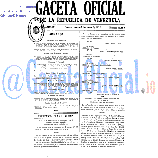 Gaceta Oficial 31160 del 25 Enero 1977