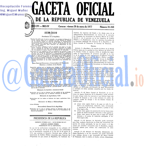 Gaceta Oficial 31163 del 28 Enero 1977