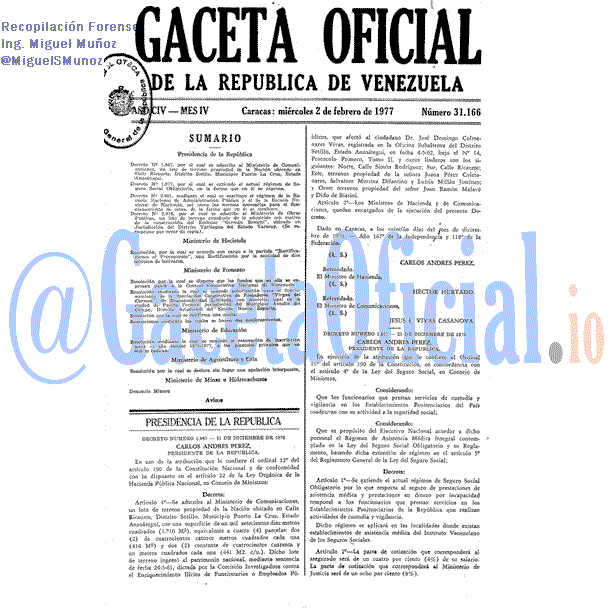 Gaceta Oficial 31166 del 2 Febrero 1977