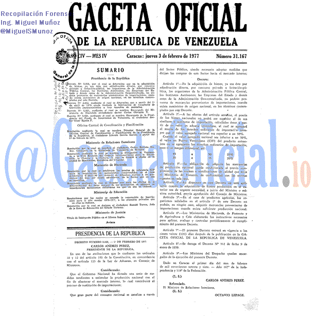 Gaceta Oficial 31167 del 3 Febrero 1977