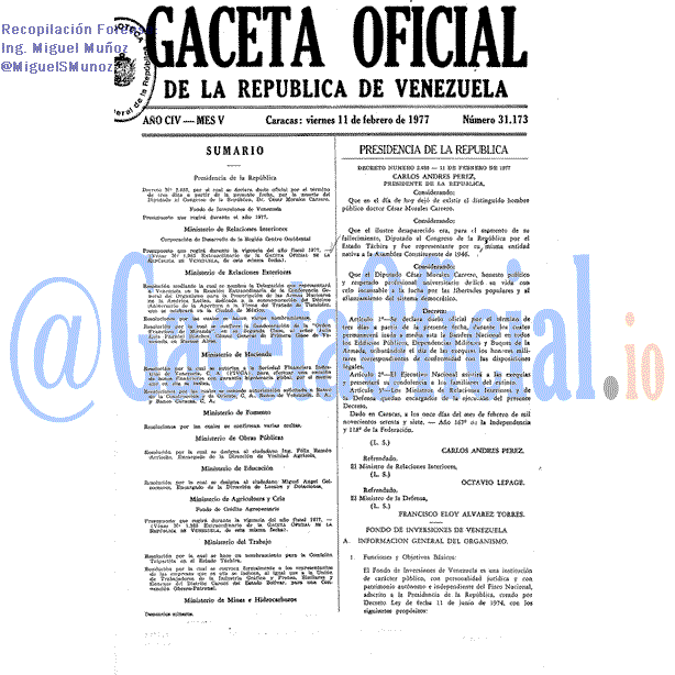 Gaceta Oficial 31173 del 11 Febrero 1977