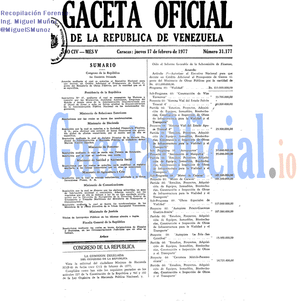 Gaceta Oficial 31177 del 17 Febrero 1977