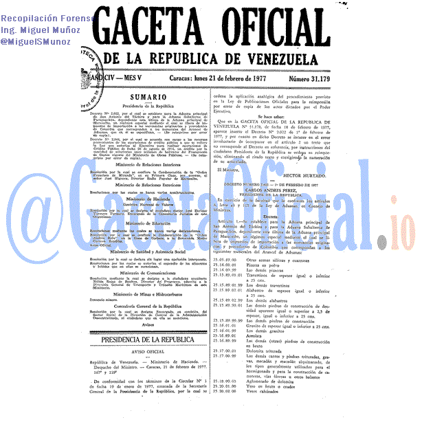 Gaceta Oficial 31179 del 21 Febrero 1977