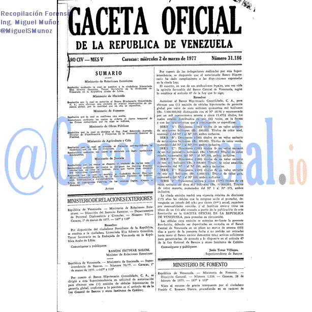 Gaceta Oficial 31186 del 2 Marzo 1977