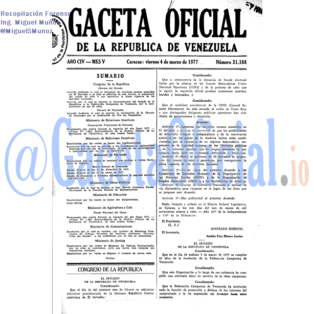 Gaceta Oficial 31188 del 4 Marzo 1977