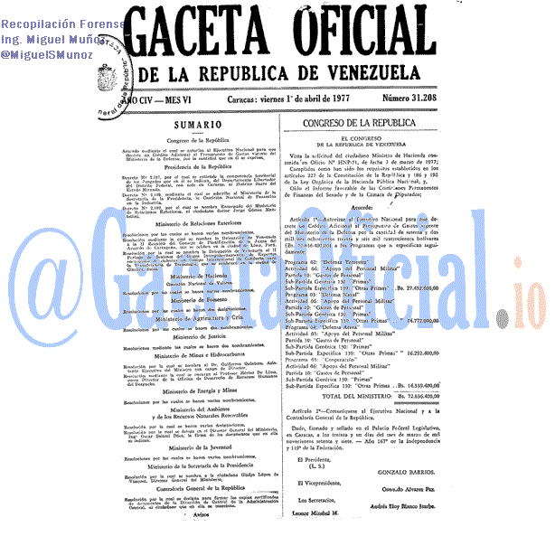 Gaceta Oficial 31208 del 1 Abril 1977