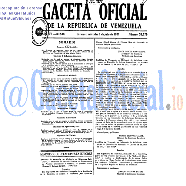 Gaceta Oficial 31270 del 6 Julio 1977